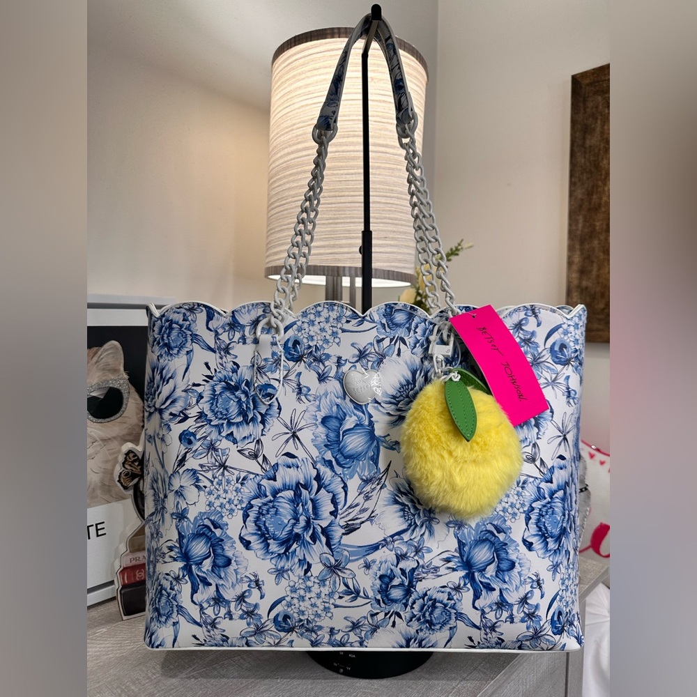 Betsey Johnson Blue and White Tote with White Chain Straps